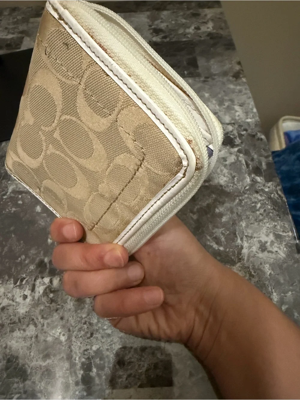 Coach Beige Signature Wristlet with White Trim